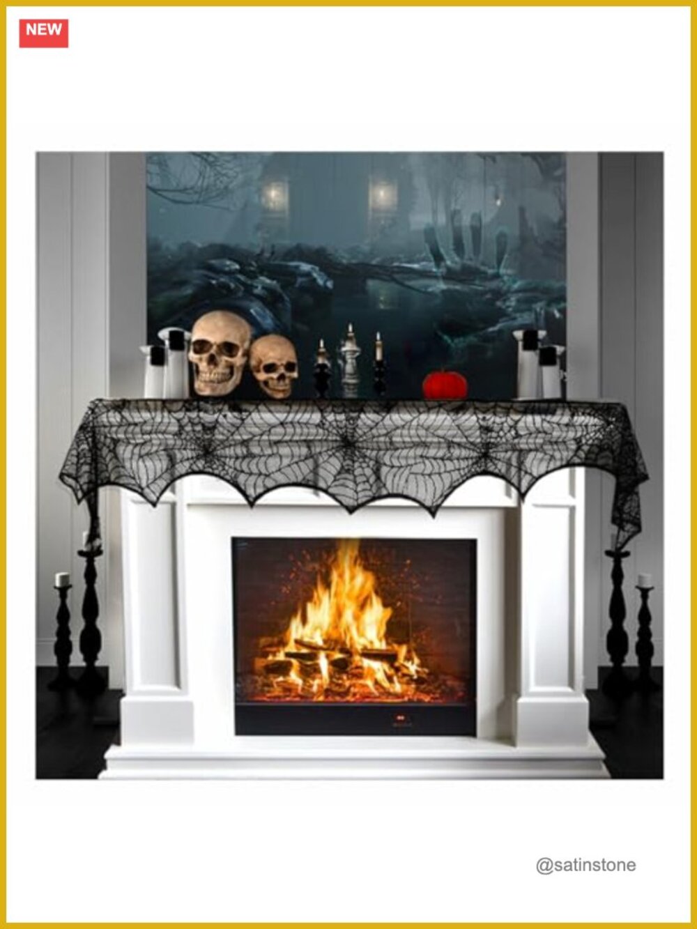 Black Lace Spiderweb Fireplace Mantle Scarf Halloween Home Party Decor 18 x 96
